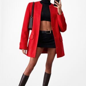 Vintage Y2K Orange Red Padded Shoulder Oversized Long Blazer Jacket Size S/M